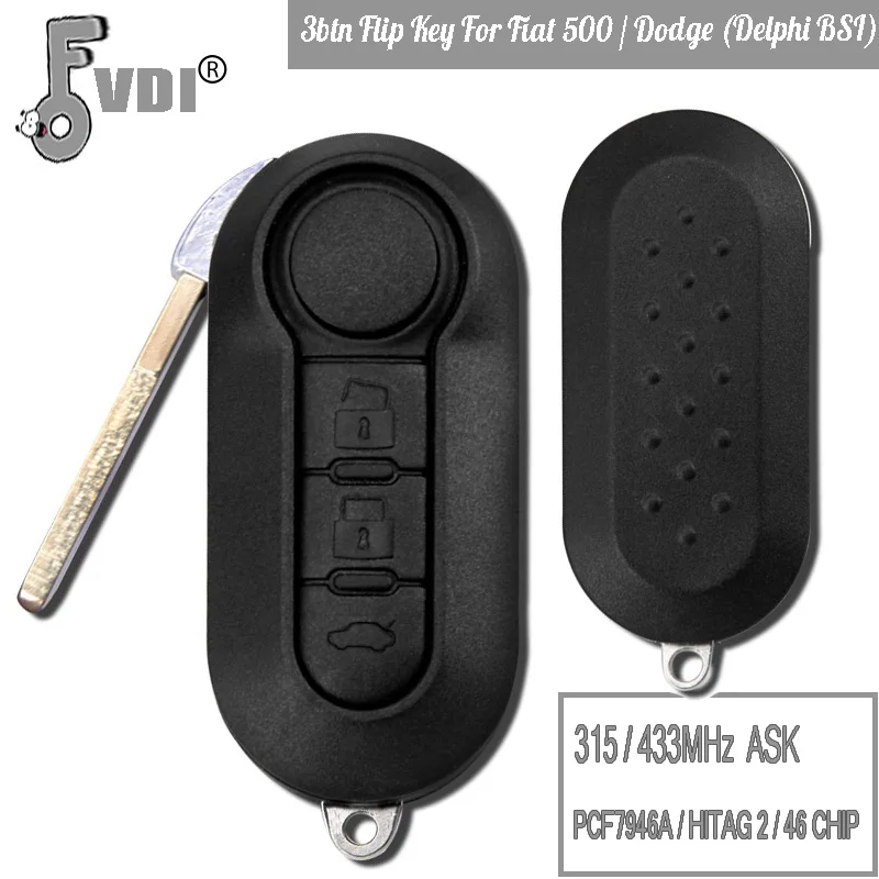 Folding Remote Key 315 / 433MHz ASK / PCF7946A / HITAG 2 / 46 CHIP 3btn Flip Key For Fiat 500 / Dodge (Delphi BSI)
Folding Remote Key 315 / 433MHz ASK / PCF7946A / HITAG 2 / 46 CHIP 3btn Flip Key For Fiat 500 / Dodge (Delphi BSI)