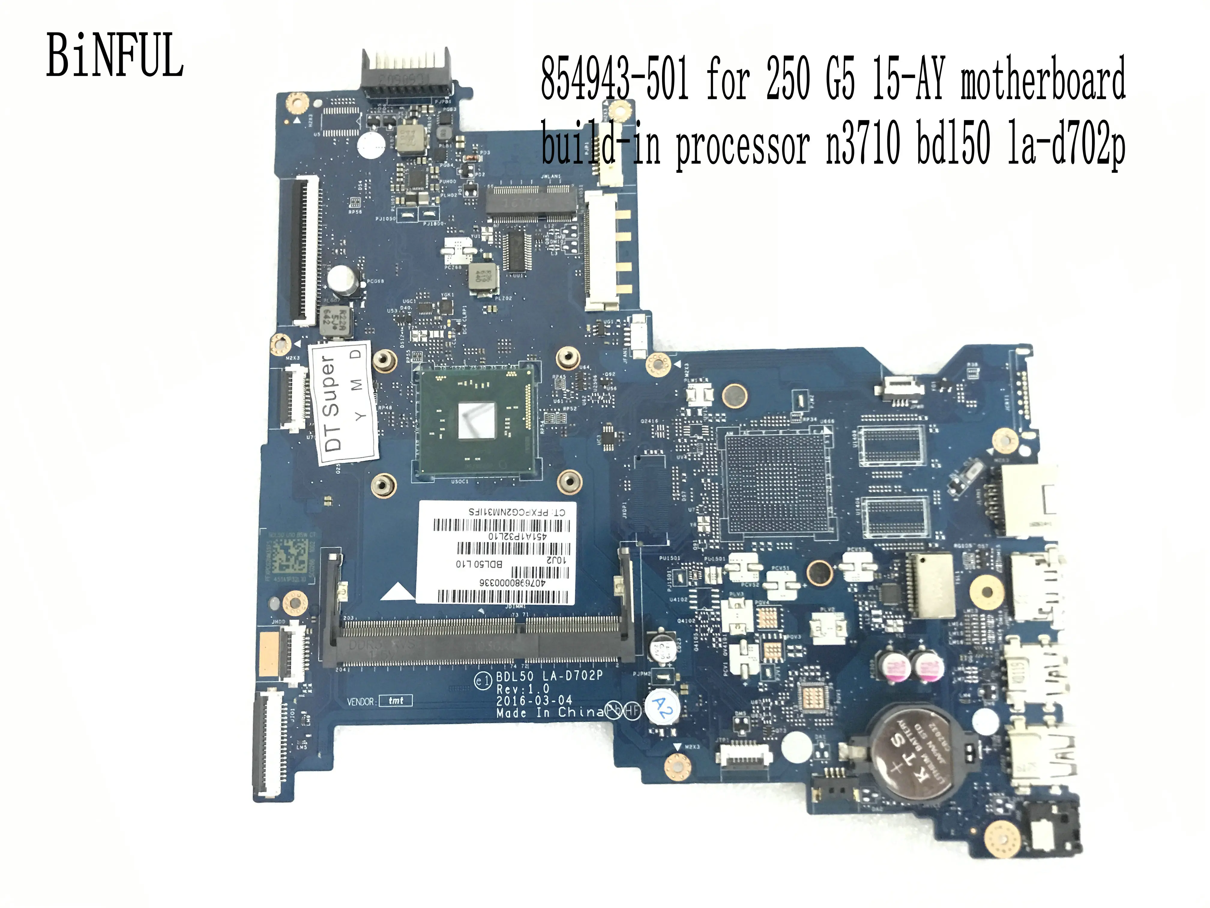 Быстрая доставка материнская плата BDL50 854943-601 для HP 15-AY/15-AU системная N3710 процессор