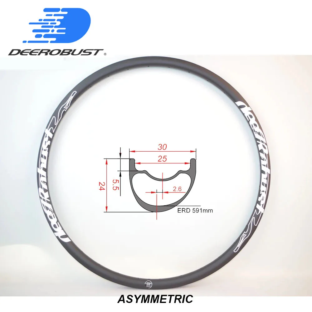 

320g 29er Asymmetric MTB Carbon Rim 24mm x 30mm XC Racing Bicycle Wheel 29 inch Mountain Bike Hookless Tubeless Clincher UD Matt