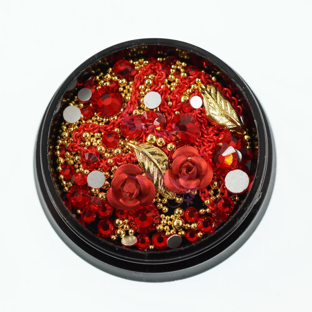 1 Pot Metal Chain Ball Beads Crstyal Rhinestones Matte Red Aluminum Rose Flower Mix 3D Nail Art Charms Crafts DIY Decorations
1 Pot Metal Chain Ball Beads Crstyal Rhinestones Matte Red Aluminum Rose Flower Mix 3D Nail Art Charms Crafts DIY Decorations