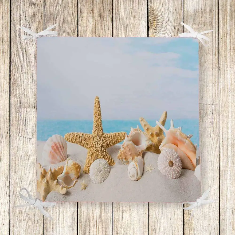Фото Else Blue Sky on Yellow Sea Shells 3d Print Chair Pad Seat Cushion Soft Memory Foam Full Lenght Ties Non Slip Washable Zipper | Дом и сад