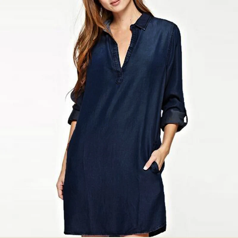 Ladies Women S-5XL Fashion Denim Blue Jean Look V Neck Plunge Sexy Trun Down Collared Mini Shirt Dress Vestido Plus Size
Ladies Women S-5XL Fashion Denim Blue Jean Look V Neck Plunge Sexy Trun Down Collared Mini Shirt Dress Vestido Plus Size