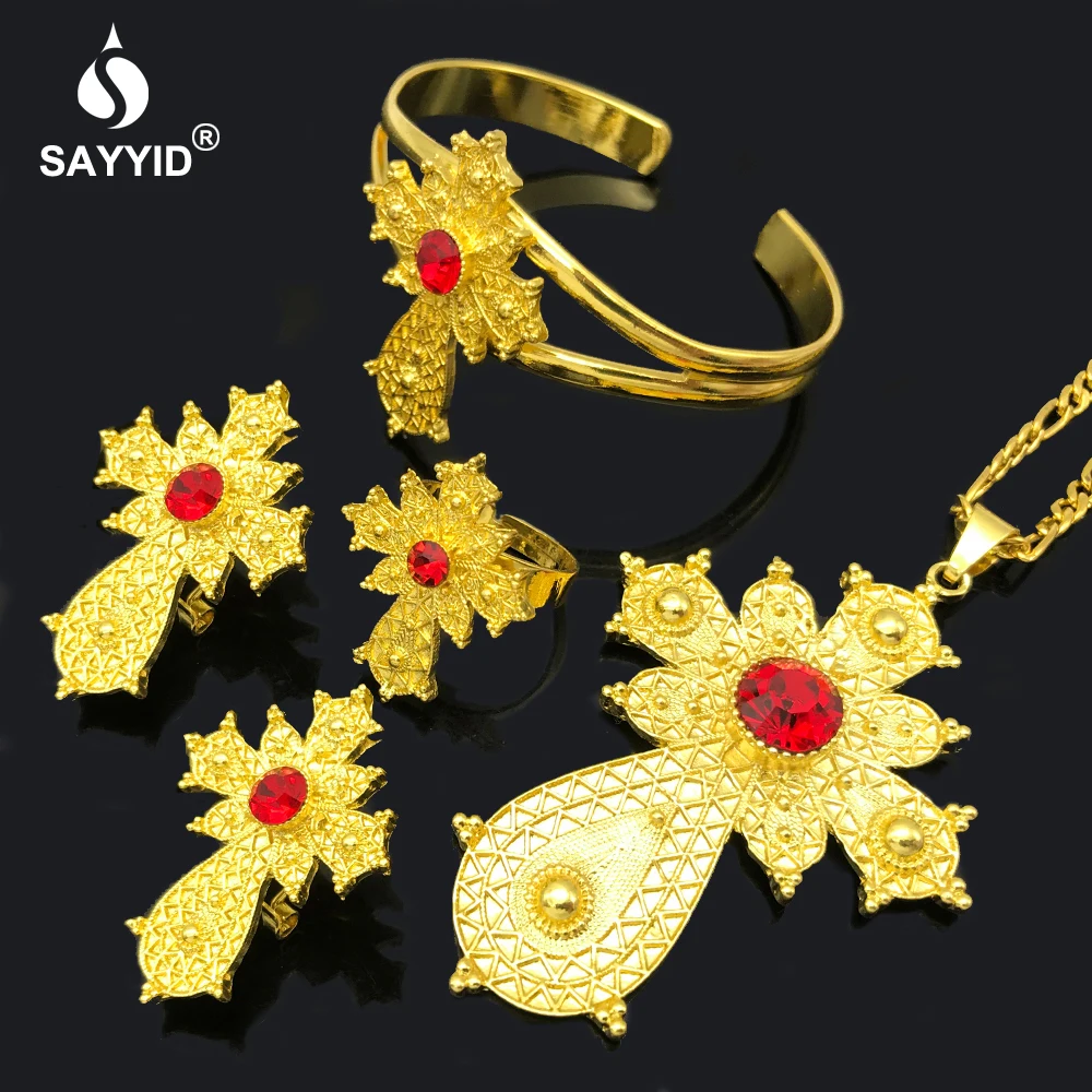 SAYYID New Wedding Jewellery Set for Ethiopian African Wedding Cross Necklace Earring Bracelet Ring Four Piece Jewelry Gift J003
SAYYID New Wedding Jewellery Set for Ethiopian African Wedding Cross Necklace Earring Bracelet Ring Four Piece Jewelry Gift J003