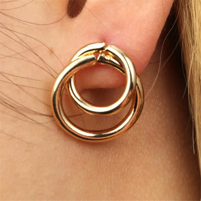 Trendy Statement Earring Jewelry For Women Fashion Gold/Silver Color Double Round Circle Simple Stud Earrings Wedding Brinco
Trendy Statement Earring Jewelry For Women Fashion Gold/Silver Color Double Round Circle Simple Stud Earrings Wedding Brinco