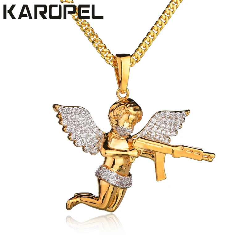 Karopel Micro Pave CZ Gold Color Hip Hop Defense Angel Wing Pendant Necklace With 24 Inch Stainless Steel Cuban Chain
Karopel Micro Pave CZ Gold Color Hip Hop Defense Angel Wing Pendant Necklace With 24 Inch Stainless Steel Cuban Chain