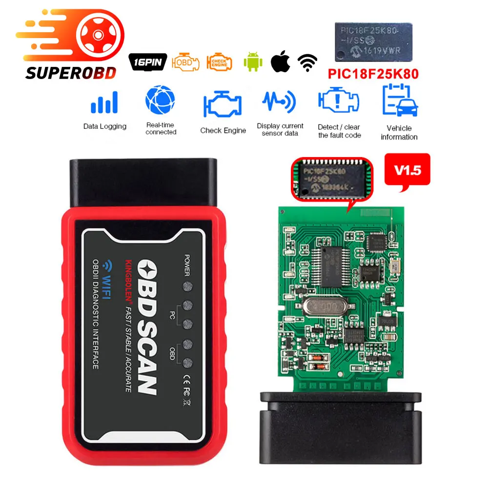 New Elm327 V1.5 Bluetooth/WIFI OBD2 PIC18F25K80 Chip Code Reader ELM 327 OBDII V1.5 Diagnostic Tool Diesel/petrol ON Android/IOS
New Elm327 V1.5 Bluetooth/WIFI OBD2 PIC18F25K80 Chip Code Reader ELM 327 OBDII V1.5 Diagnostic Tool Diesel/petrol ON Android/IOS