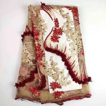 African Gold Line Wine Red Color 3D Flowers French Net Tull Embroidery Mesh Stones Beads Lace Material 5Yards For Wedding Party
African Gold Line Wine Red Color 3D Flowers French Net Tull Embroidery Mesh Stones Beads Lace Material 5Yards For Wedding Party