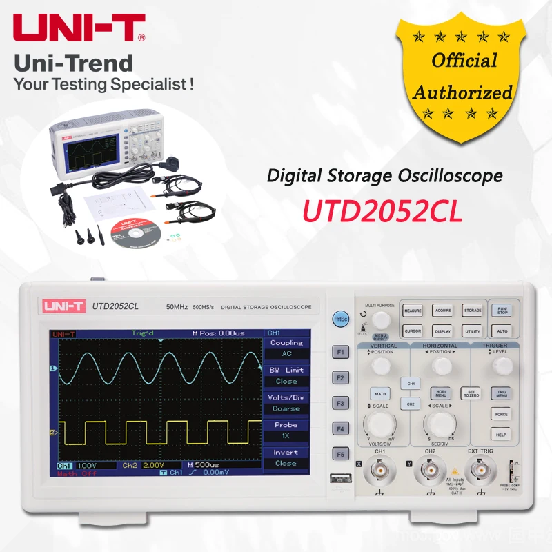 UNI-T UTD2052CL Digital Storage Oscilloscope; 2Channels, 50MHz Bandwidth, 500Ms/s Sample Rate, USB Communication
UNI-T UTD2052CL Digital Storage Oscilloscope; 2Channels, 50MHz Bandwidth, 500Ms/s Sample Rate, USB Communication