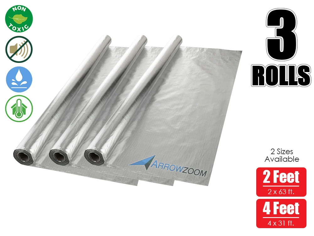 Arrowzoom 3 Rolls 375 sq. ft. Solar Attic Floor Thermal Foil Reflective Radiant Insulation Barrier 2 x 63 ft / 4 x 31 ft
Arrowzoom 3 Rolls 375 sq. ft. Solar Attic Floor Thermal Foil Reflective Radiant Insulation Barrier 2 x 63 ft / 4 x 31 ft