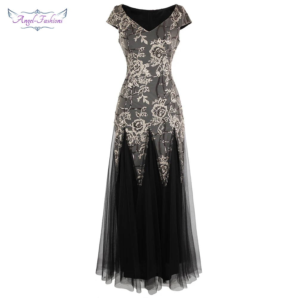 Angel-fashions Women's V Neck Floral Embroidery Sequin Evening Dress Cap Sleeves Vintage Long Party Gown Black J-190501-S
Angel-fashions Women's V Neck Floral Embroidery Sequin Evening Dress Cap Sleeves Vintage Long Party Gown Black J-190501-S