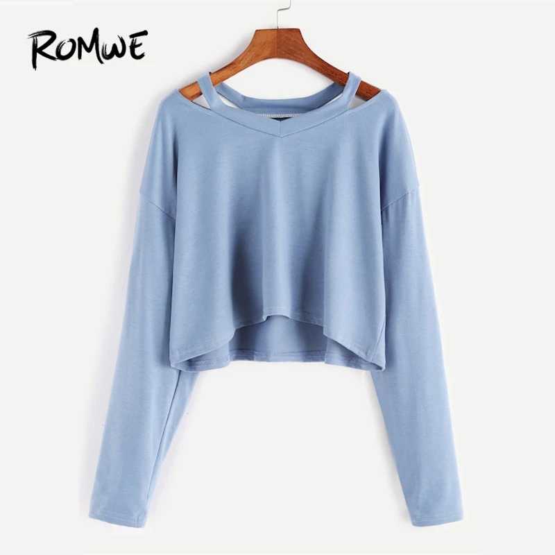 ROMWE Blue Cut Out Neck Crop T-Shirt Women Casual Spring Autumn Plain V Neck Long Sleeve Clothing Tops Ladies Preppy Tee Shirt
ROMWE Blue Cut Out Neck Crop T-Shirt Women Casual Spring Autumn Plain V Neck Long Sleeve Clothing Tops Ladies Preppy Tee Shirt