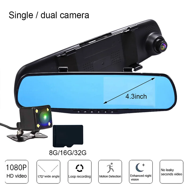 4.3" Car DVR Camera Dual Lens Video Rear Mirror View Full HD 1080P Driving Recorder Night Vision Loop Recording Dash Cam
4.3" Car DVR Camera Dual Lens Video Rear Mirror View Full HD 1080P Driving Recorder Night Vision Loop Recording Dash Cam