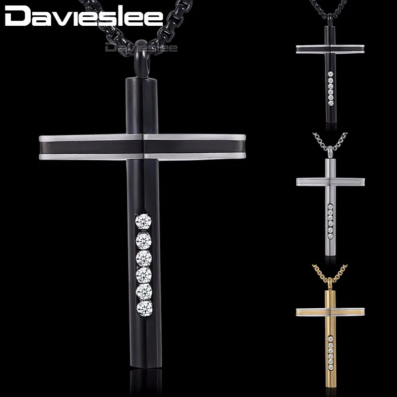 Davieslee Cross Pendant Necklace Mens Chain Clear Rhinestones Inlay Stainless Steel Gold Silver Black Tone DKPM132
Davieslee Cross Pendant Necklace Mens Chain Clear Rhinestones Inlay Stainless Steel Gold Silver Black Tone DKPM132