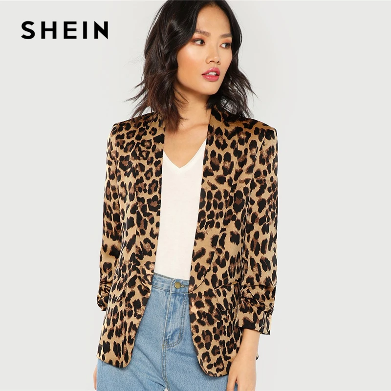 SHEIN Multicolor Shawl Collar Gathered Sleeve Leopard Blazer Elegant Casual 3/4 Sleeve Outerwear Women Highstreet Autumn Coat
SHEIN Multicolor Shawl Collar Gathered Sleeve Leopard Blazer Elegant Casual 3/4 Sleeve Outerwear Women Highstreet Autumn Coat