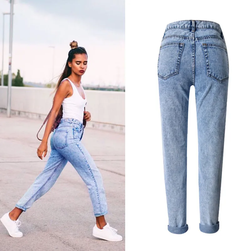 Ladies Long Jeans High Waist Snow Wash Cotton Boyfriend Jeans Pants Women Vintage Loose Straight Denim Pants Trousers (7)