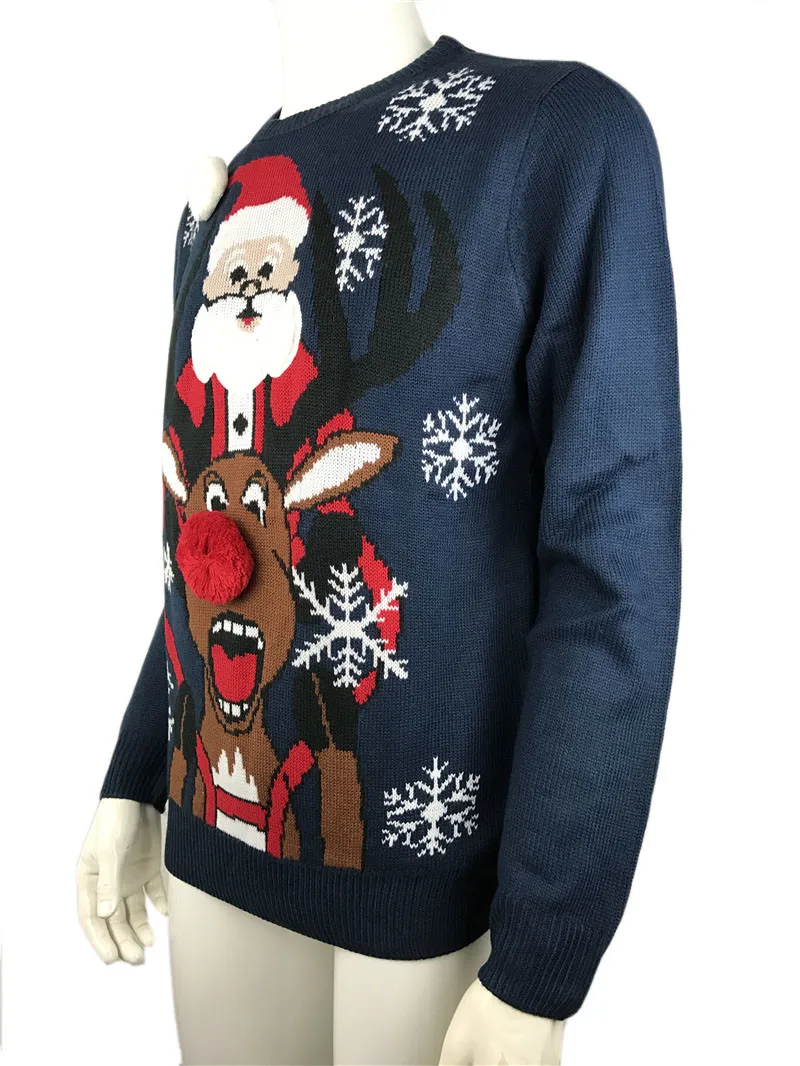 Funny Ugly Christmas Sweaters for Men and Women Santa Claus Riding Rudolph the Red Nose Reindeer Pattern Xmas Pullover 3