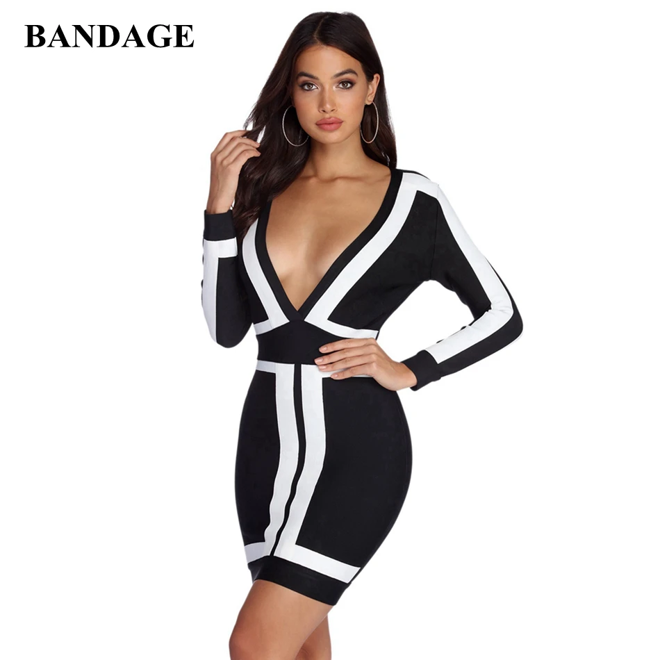 Spring Bandage Dress Black and White Patchwork Full Sleeve Deep V Neck Mini Dresses Celebrity Party Club Bodycon Vestidon HL
Spring Bandage Dress Black and White Patchwork Full Sleeve Deep V Neck Mini Dresses Celebrity Party Club Bodycon Vestidon HL