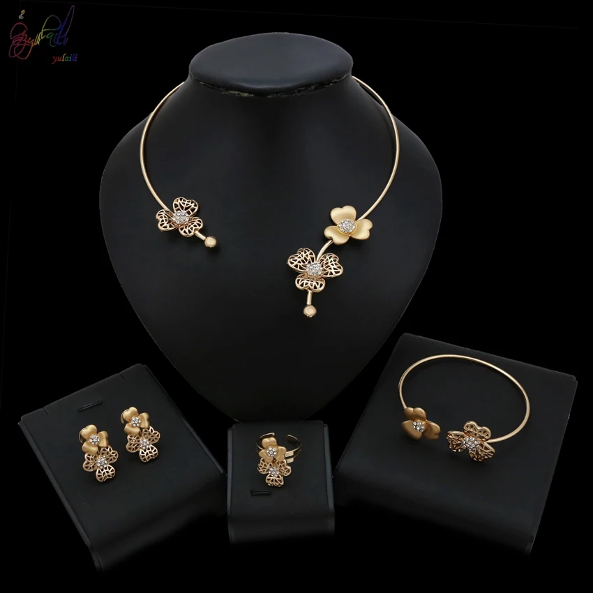 Yulaili Gold Color Vivid Flower Chocker Pendant Four Pcs Necklace Bracelet Earrings Ring Jewelry Sets
Yulaili Gold Color Vivid Flower Chocker Pendant Four Pcs Necklace Bracelet Earrings Ring Jewelry Sets
