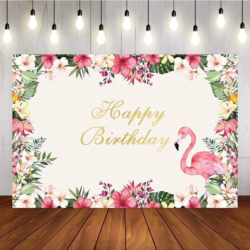 Mehofond background happy birthday party flamingo tropical leaves Red flowers children photography backdrop | Электроника