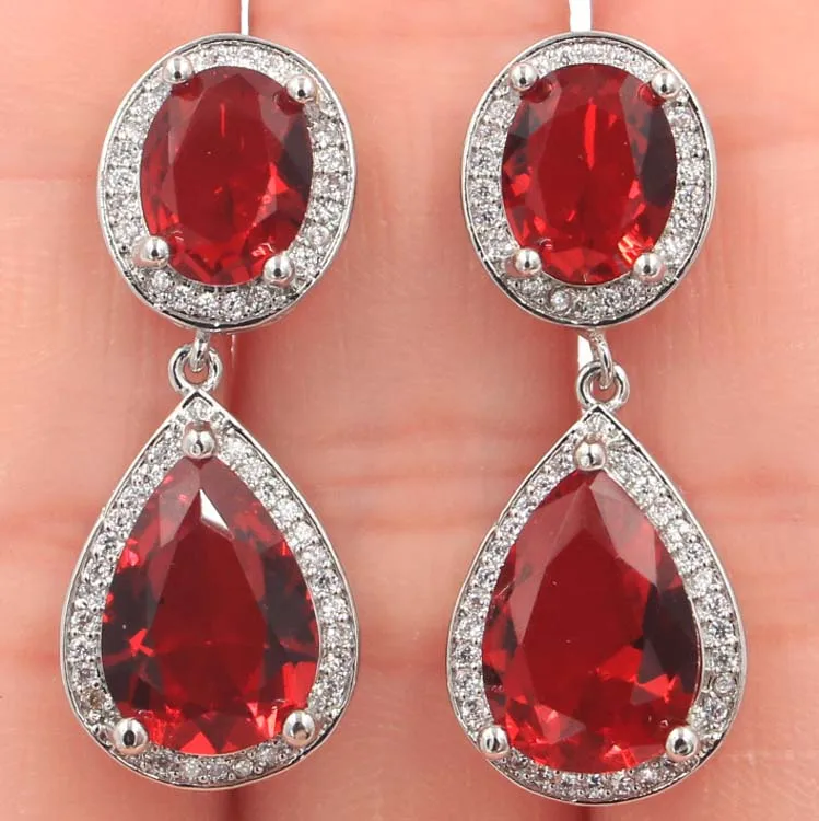 SheCrown Top AAA Red Blood Ruby White CZ Woman's Gift For Sister Silver Earrings 34x14mm
SheCrown Top AAA Red Blood Ruby White CZ Woman's Gift For Sister Silver Earrings 34x14mm