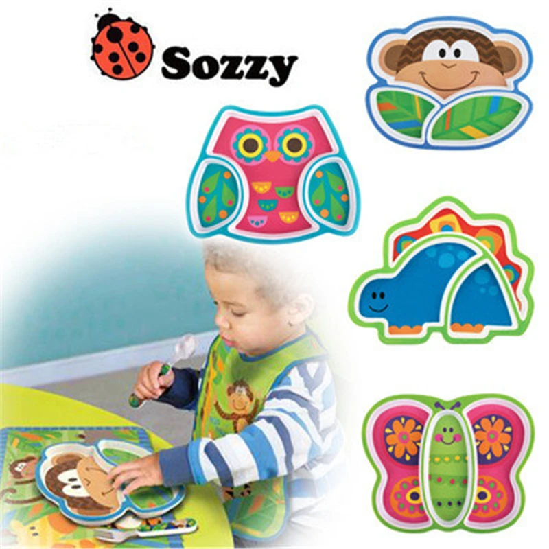 SOZZY 2017 Fashion Safety baby Tableware Cute Animal Melamine Resin Dinner plate Children Cartoon Plate Tray Baby | Мать и ребенок