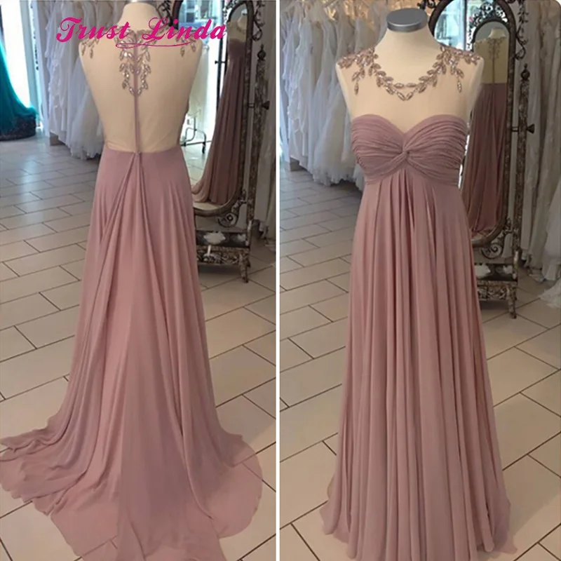 Elegant Long Dress For Wedding Party For Woman See Through Back O Neck A Line Chiffon Pink Wedding Guest Dress
Elegant Long Dress For Wedding Party For Woman See Through Back O Neck A Line Chiffon Pink Wedding Guest Dress