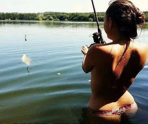 Carmen naked and fishing