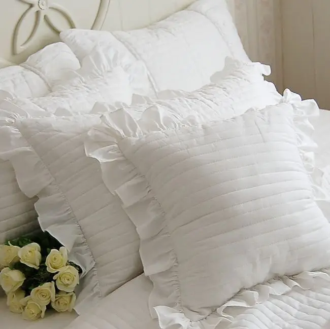 

40x40cm/45x45cm/50x50cm soft plain white quilted cotton lotus lace cushion cover sofa pillow case bedroom pillowcase backrest