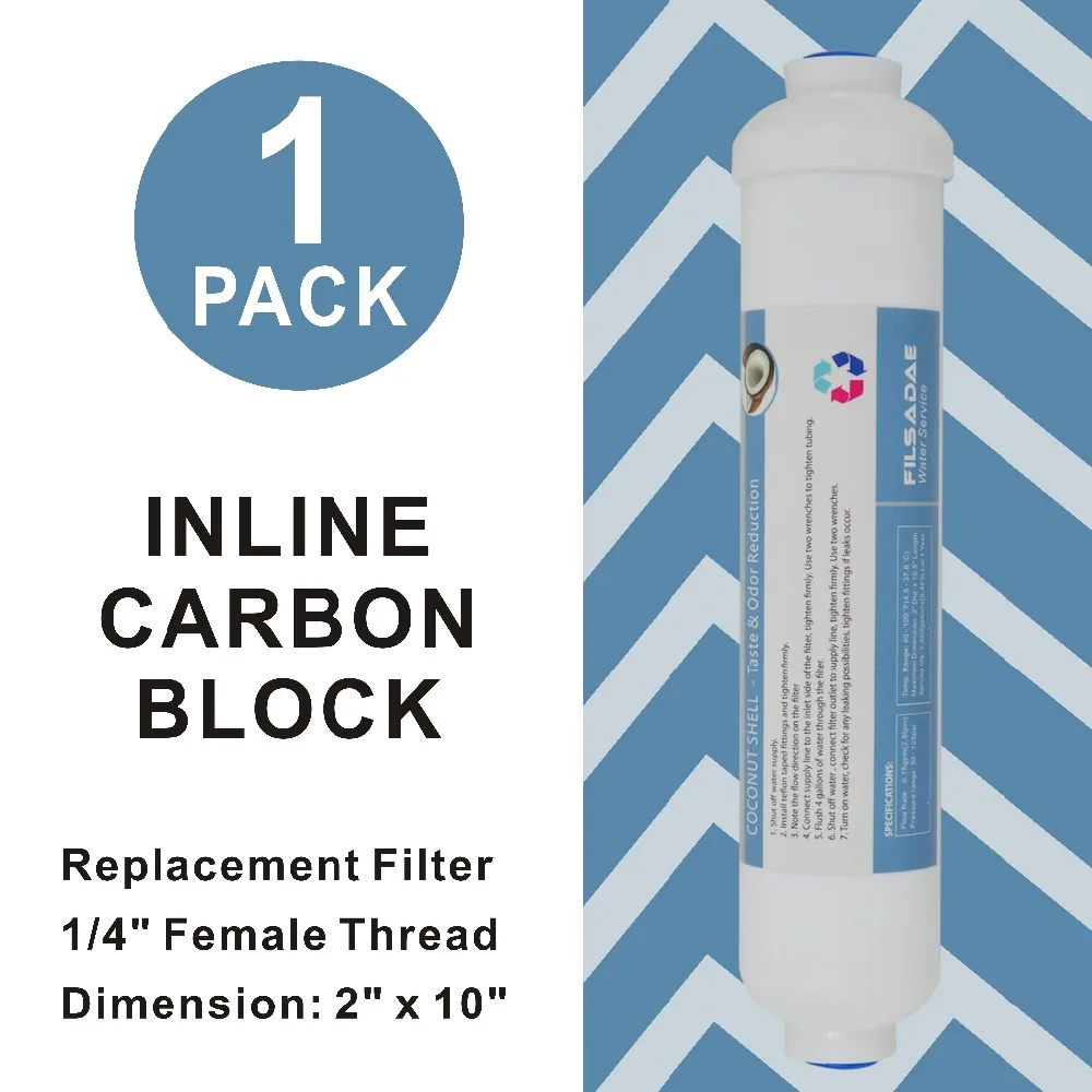 Reverse Osmosis System Replacement Water Filters 2"OD x 10-inch Post Inline Coconut Carbon Filter 2500 Gal. 1/4" Female thread
Reverse Osmosis System Replacement Water Filters 2"OD x 10-inch Post Inline Coconut Carbon Filter 2500 Gal. 1/4" Female thread