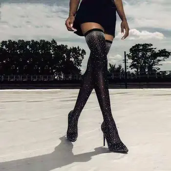 2018 New fashion Brand women's over-the-knee crystal long boots slip-on pointed toe thin high heels ladies woman short boots 8.5
2018 New fashion Brand women's over-the-knee crystal long boots slip-on pointed toe thin high heels ladies woman short boots 8.5