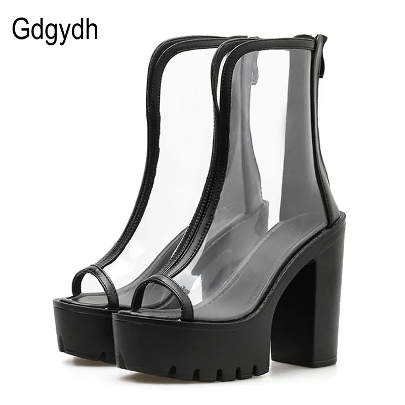 Gdgydh Sexy PVC Summer Shoes Ankle Boots Womens Shoes Peep toe Shoe Transparent Black White Wedding Shoes Platform Heels
Gdgydh Sexy PVC Summer Shoes Ankle Boots Womens Shoes Peep toe Shoe Transparent Black White Wedding Shoes Platform Heels