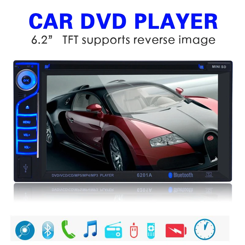 2DIN Car Bluetooth Audio 6.2" HD Radio Touch Screen Hands-free Calls LCD Display Stereo DVD Player USB + Rear Camera
2DIN Car Bluetooth Audio 6.2" HD Radio Touch Screen Hands-free Calls LCD Display Stereo DVD Player USB + Rear Camera