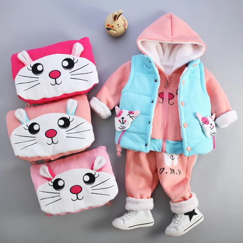 Children Girls Clothing Set Plus Velvet Thicken Winter Clothes Cartoon Cat High Quality Vest + Coat + Pants Sport Clothes Sets
Children Girls Clothing Set Plus Velvet Thicken Winter Clothes Cartoon Cat High Quality Vest + Coat + Pants Sport Clothes Sets