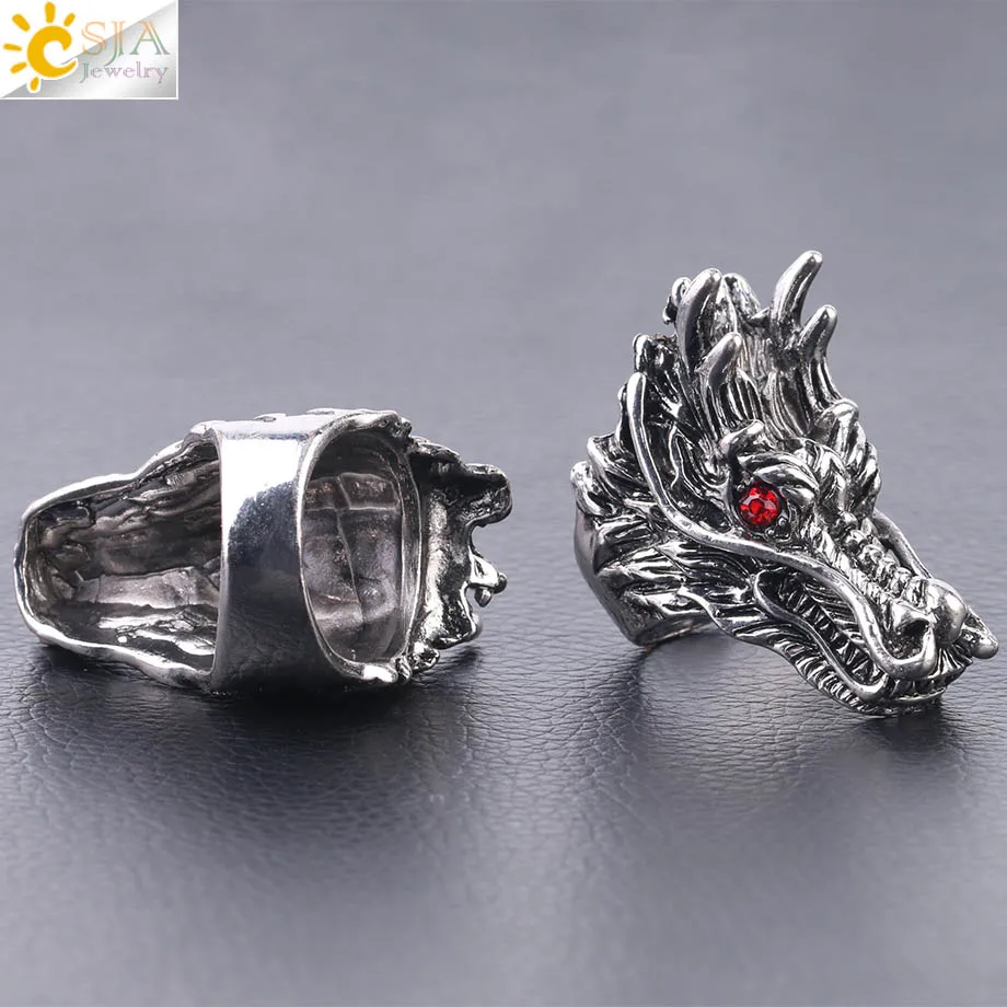 CSJA Fine Jewelry for Male Hardshell Biker Rings 3D Red Eye Dragon Antique Silver Metal Men Steampunk Wide Band Ring Gift S206
CSJA Fine Jewelry for Male Hardshell Biker Rings 3D Red Eye Dragon Antique Silver Metal Men Steampunk Wide Band Ring Gift S206