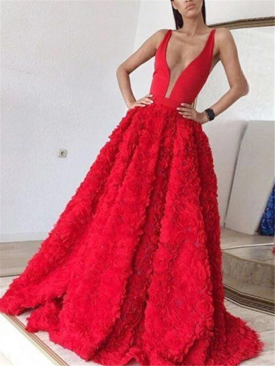 A-line Straps Deep Open V-neck Red 3D Rosed Lace Floor-length Tulle Prom Dress Open Back Sexy New Fashion Evening Gowns
A-line Straps Deep Open V-neck Red 3D Rosed Lace Floor-length Tulle Prom Dress Open Back Sexy New Fashion Evening Gowns