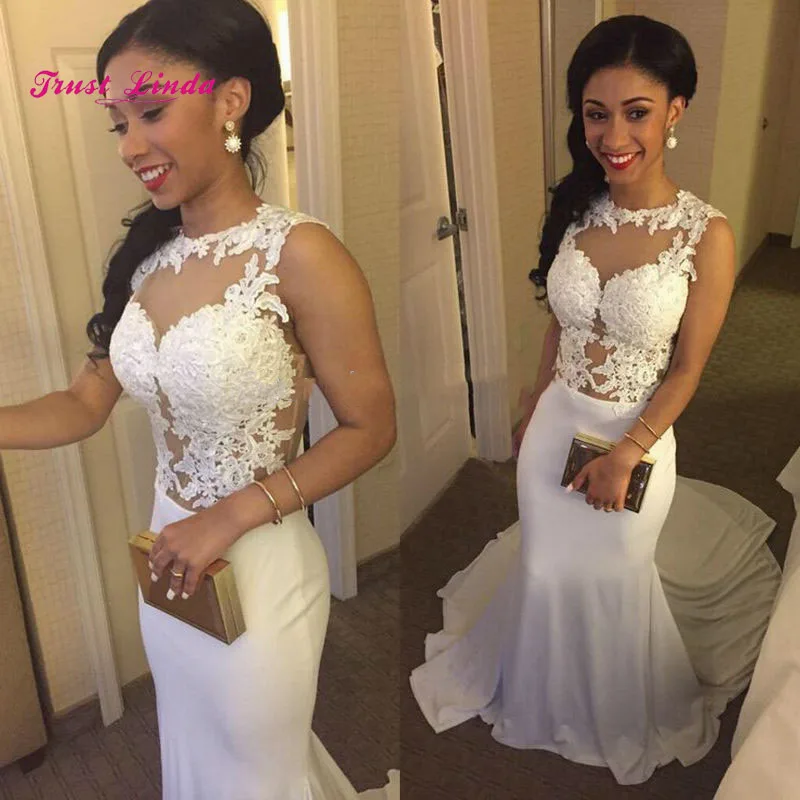 White Prom Dresses Mermaid O Neckline Floor Length Sheer Women Wedding Party Dress Vestido Madrinha Casamento Longo
White Prom Dresses Mermaid O Neckline Floor Length Sheer Women Wedding Party Dress Vestido Madrinha Casamento Longo