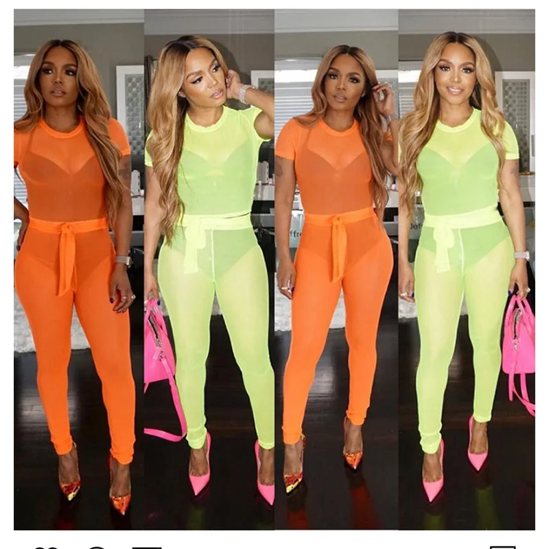 BKLD Neon Yellow Orange Two Piece Set Short Sleeve O-neck T-shirt And Long Pencil Pants Women Sexy Sheer Mesh Night Club Outfits
BKLD Neon Yellow Orange Two Piece Set Short Sleeve O-neck T-shirt And Long Pencil Pants Women Sexy Sheer Mesh Night Club Outfits