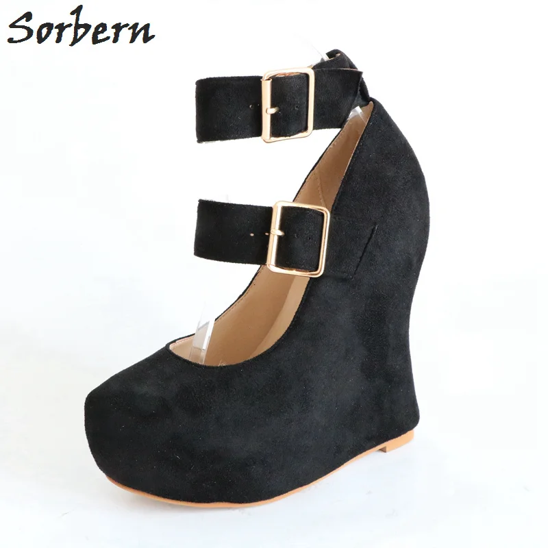 Sorbern Wide Strap Ankle Strap Women Pumps Cute Round Toe Ladies High Heels Shoes African Party Shoes 2018 Stiletto Runway Shoes