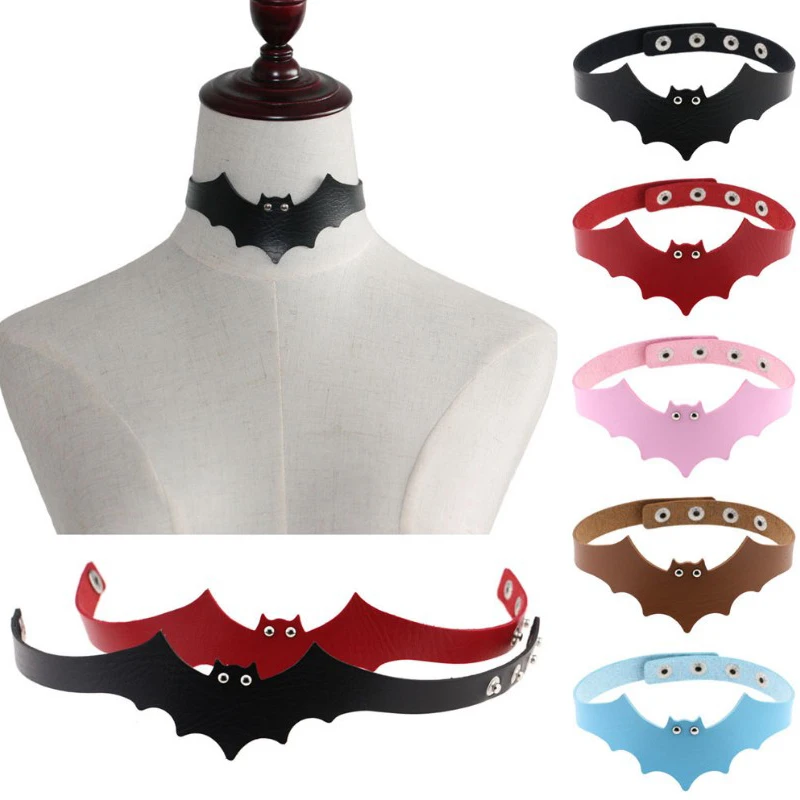 

Sexy Devil Black PU Leather Bat Wing Choker Handmade Nightclub Vampire Collar Clavicle Necklace Halloween Women Gift wholesale