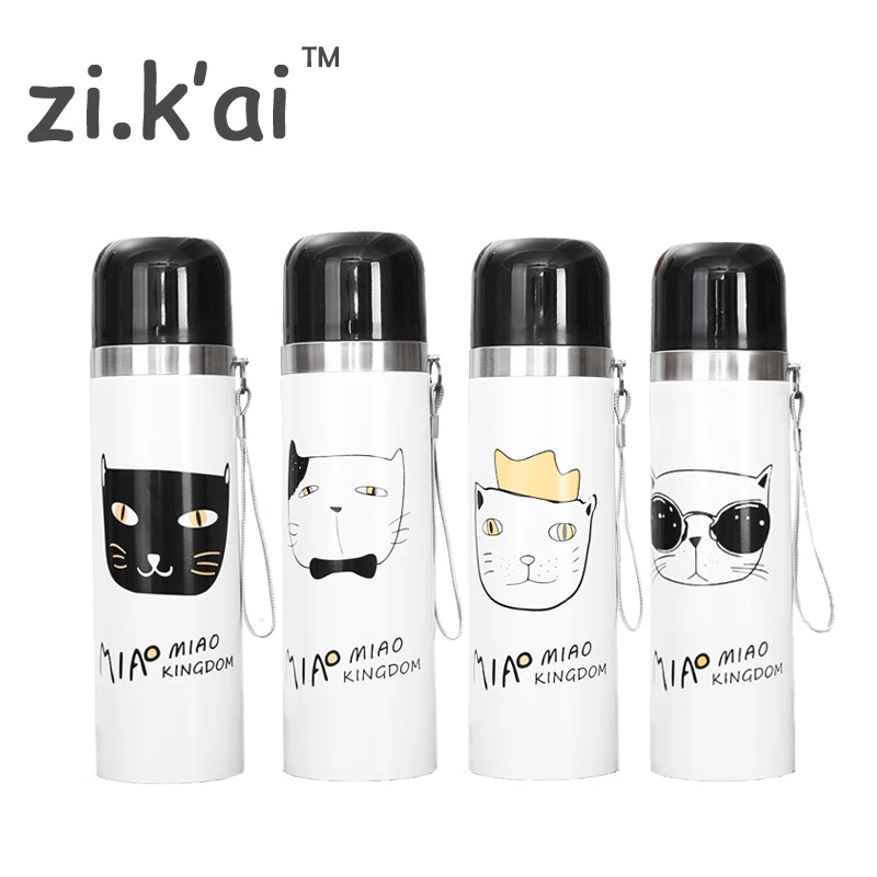 

ZIKAI 350ml 500ml B&W cat kingdom travel bullet Thermos Cup Bottle Stainless Steel Vacuum Thermal Mug car coffee Thermocup BW-3