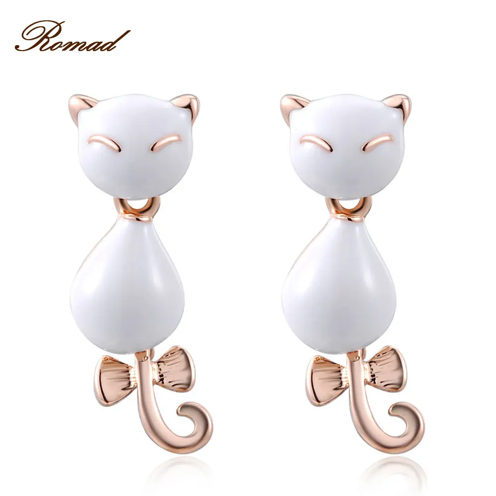 Romad Brand Cute Cat Earrings For Women Gold Color White Oil Drip Ear Stud Earrings Elegant Jewelry Party
Romad Brand Cute Cat Earrings For Women Gold Color White Oil Drip Ear Stud Earrings Elegant Jewelry Party