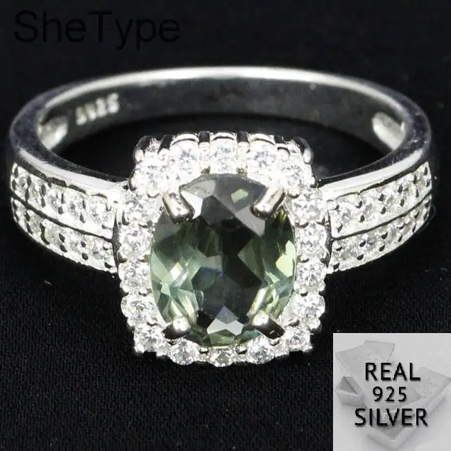 

US size 8.0# SheType 4.1g Elegant Real Green Amethyst CZ Gift For Ladies 925 Solid Sterling Silver Rings 21x12mm