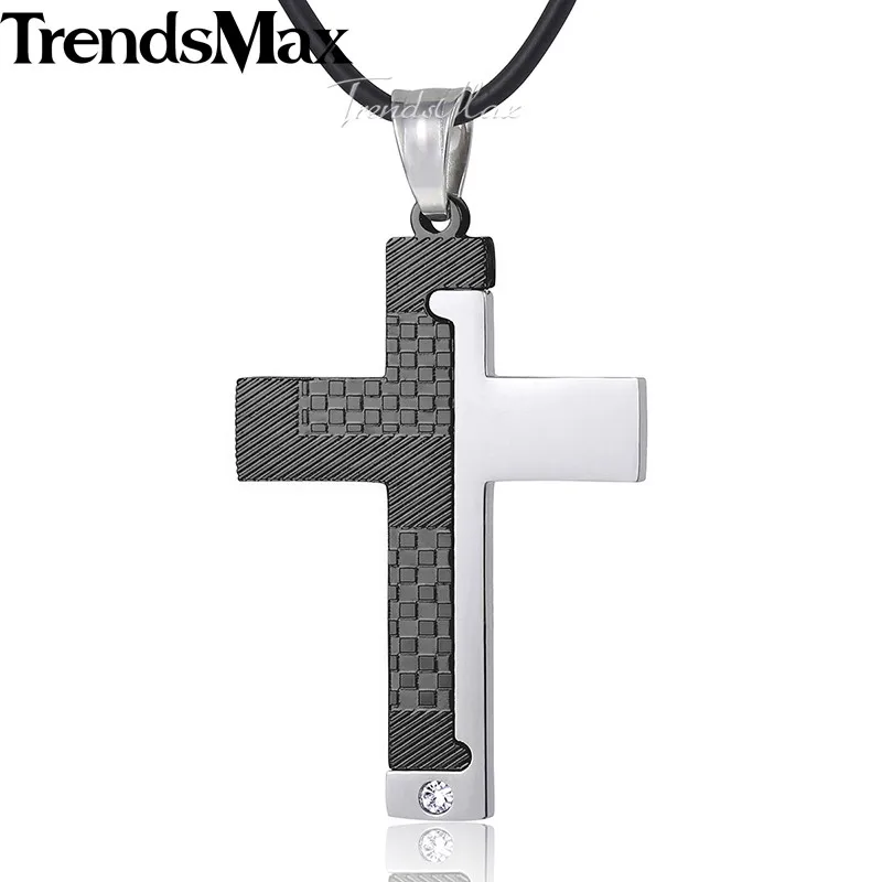 Trendsmax крест кулон ожерелье Мужская цепь из нержавеющей стали Резные сетки полосы