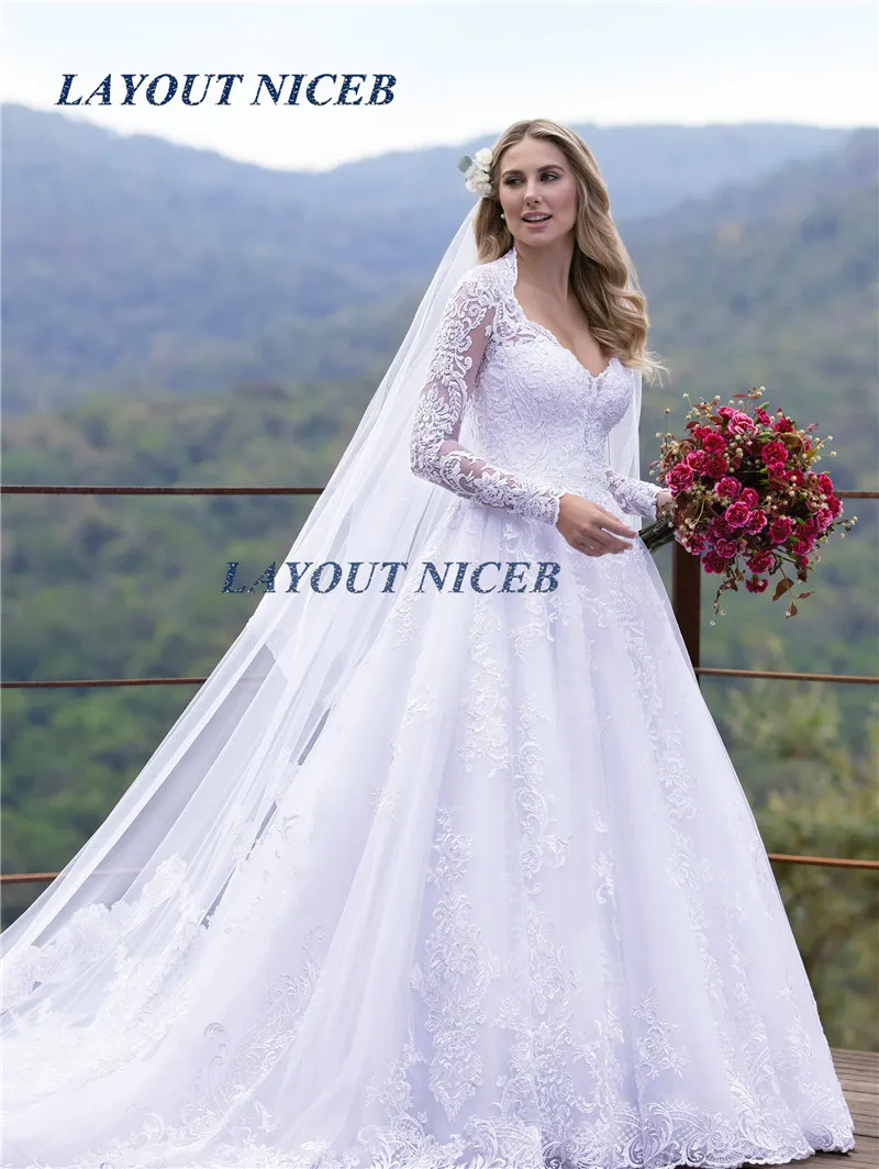 2019 Wedding Dresses with Long Sleeves vestido de noiva Lace Appliques Formal Bridal Gowns V neck
2019 Wedding Dresses with Long Sleeves vestido de noiva Lace Appliques Formal Bridal Gowns V neck
