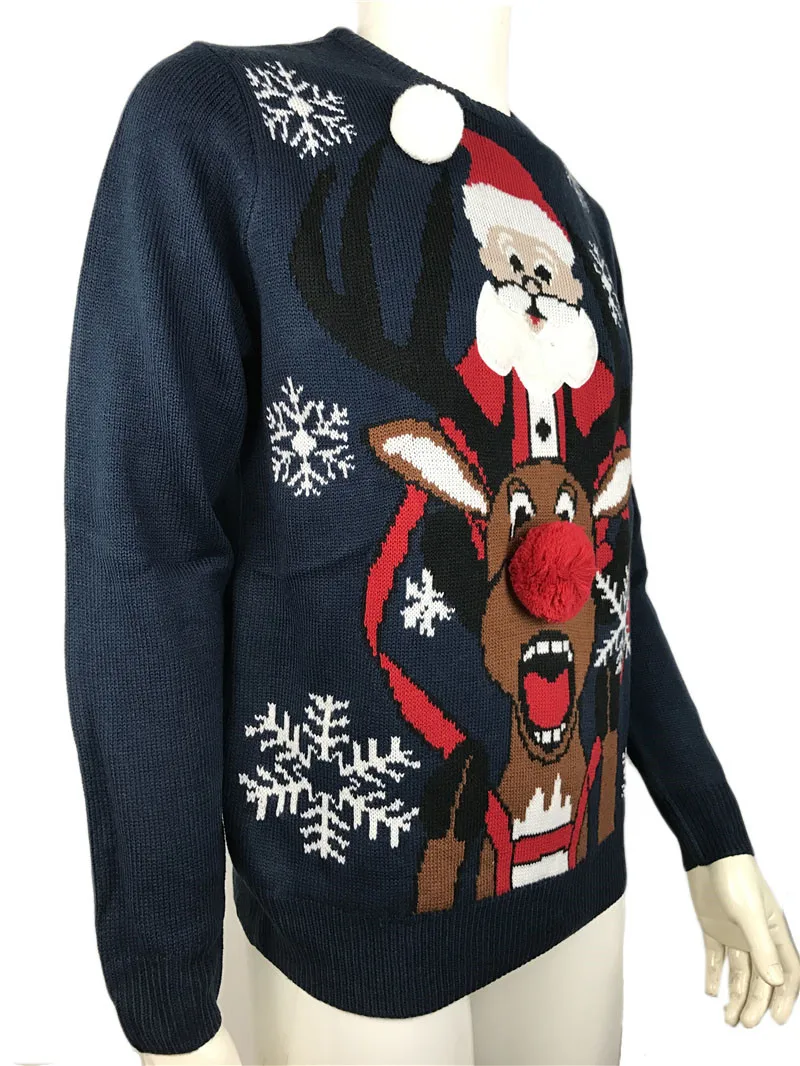 Funny Ugly Christmas Sweaters for Men and Women Santa Claus Riding Rudolph the Red Nose Reindeer Pattern Xmas Pullover 2