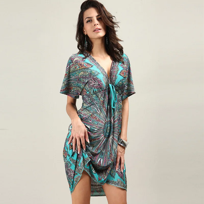 2018 Batwing Sleeve sexy v neck floral print beach tunic mini dress boho chic backless green summer sundress plus size clothing
2018 Batwing Sleeve sexy v neck floral print beach tunic mini dress boho chic backless green summer sundress plus size clothing