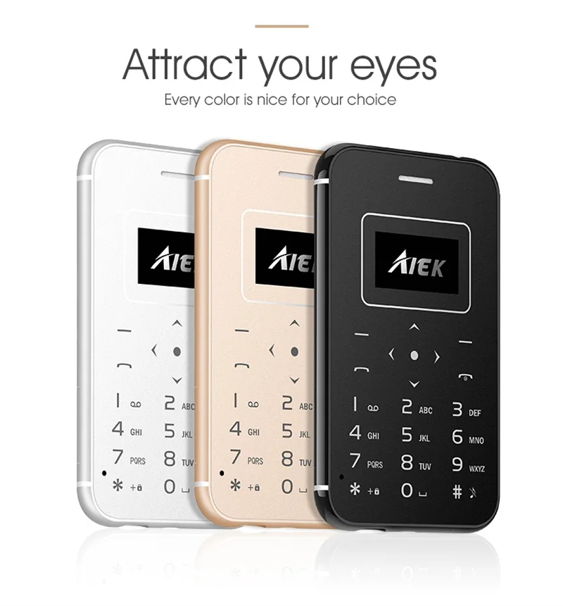 AIEK X8 Ultra Thin Card Mobile Phone Mini Pocket Students Personality Low Radiation Support TF Card Cell Phone
AIEK X8 Ultra Thin Card Mobile Phone Mini Pocket Students Personality Low Radiation Support TF Card Cell Phone