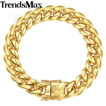 

Men's Bracelets Miami Curb Chain Hip Hop Gold 316L Stainless Steel Bracelet For Male Jewelry Wholesale 8/12/14mm KHBM111