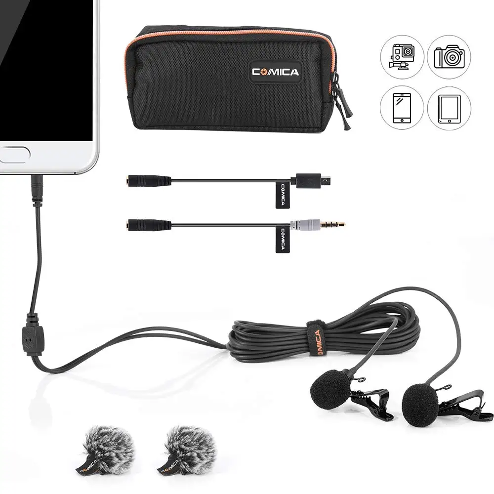 Comica CVM-D02 Dual-head Lavalier Microphone Clip-on mini Omnidirectional Condenser mic interview microphone for Iphone Camera
Comica CVM-D02 Dual-head Lavalier Microphone Clip-on mini Omnidirectional Condenser mic interview microphone for Iphone Camera