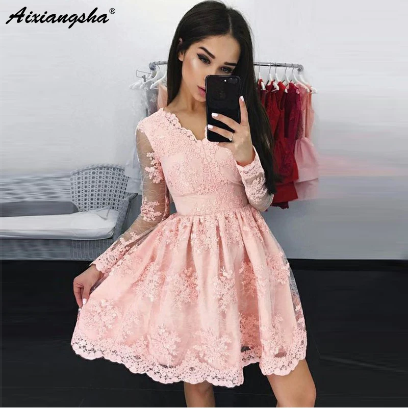 vestido de formatura Party Graduation Dresses V-Neck Illusion Long Sleeves Prom Dresses Short Pink Lace Homecoming Dresses
vestido de formatura Party Graduation Dresses V-Neck Illusion Long Sleeves Prom Dresses Short Pink Lace Homecoming Dresses